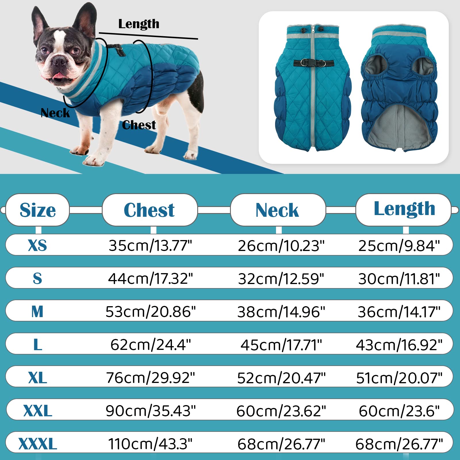 Ouobob Dog Coats For Large Dogs,Xl Dog Coat,Warm Fleece Winter Coat With D-Ring,Back Zipper Pet Jacket For Large Dogs,Waterproof